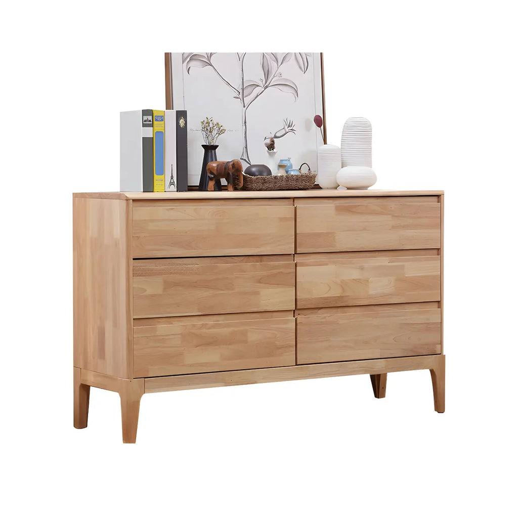 Simple Natural Rubberwood Low Multi-Drawer Dresser