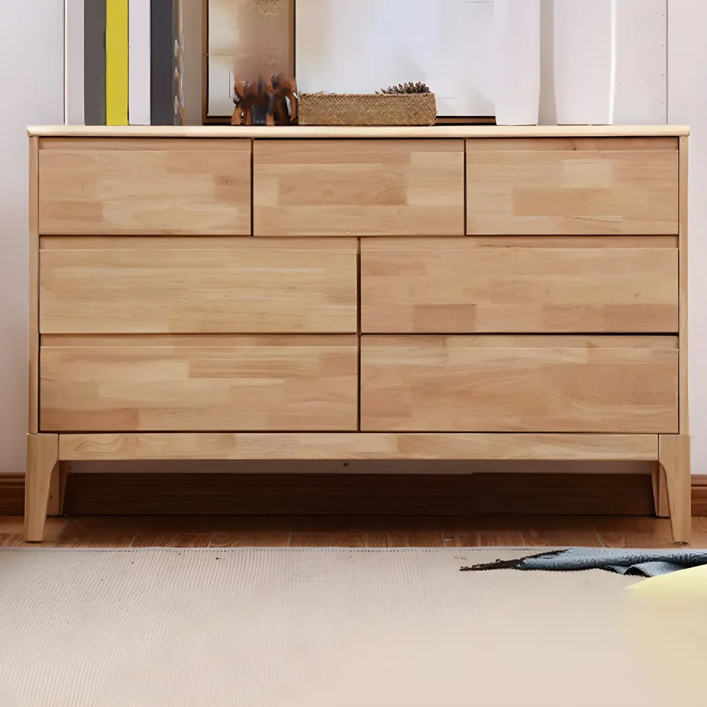 Simple Natural Rubberwood Low Multi-Drawer Dresser