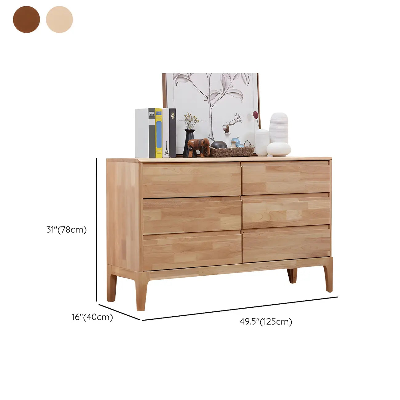 Simple Natural Rubberwood Low Multi-Drawer Dresser