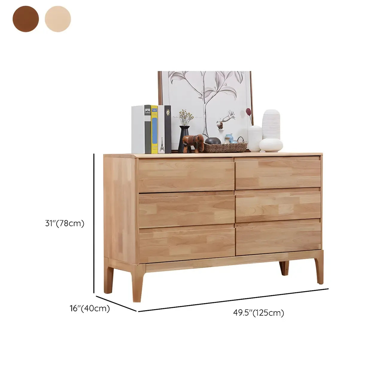 Simple Natural Rubberwood Low Multi-Drawer Dresser