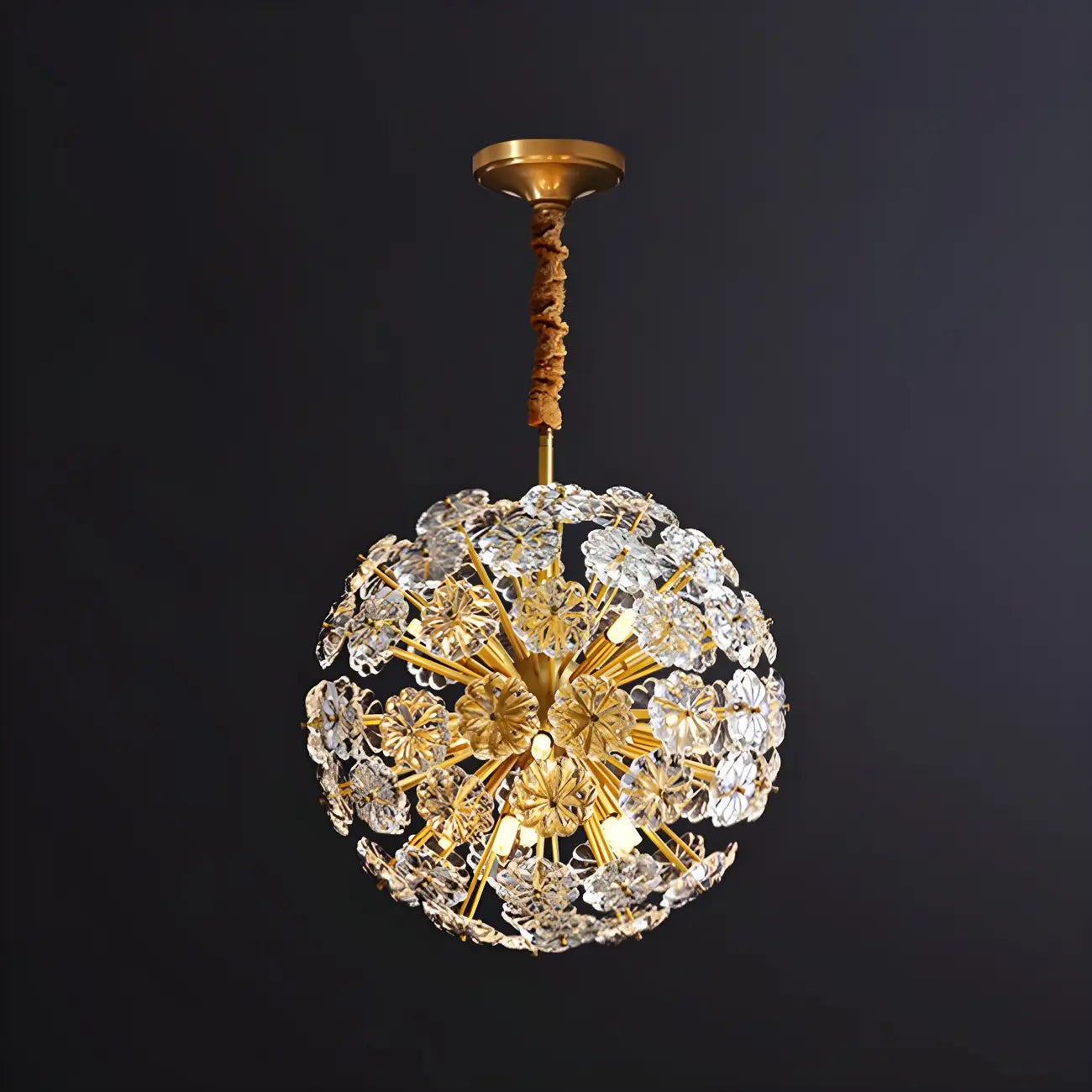 Modern Gold Spherical Glass Floral Sputnik Chandelier