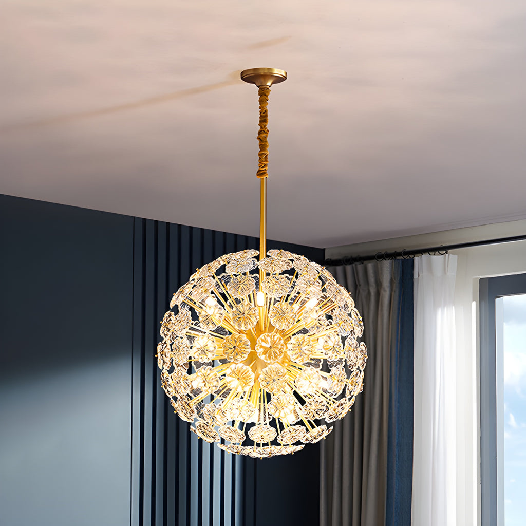 Modern Gold Spherical Glass Floral Sputnik Chandelier
