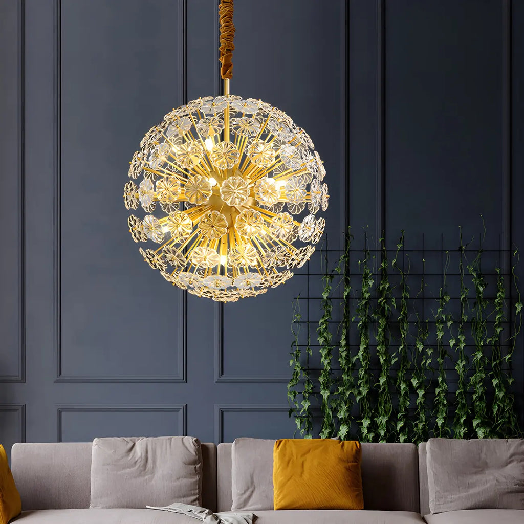 Modern Gold Spherical Glass Floral Sputnik Chandelier