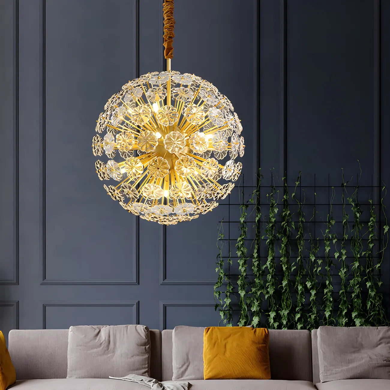 Modern Gold Spherical Glass Floral Sputnik Chandelier
