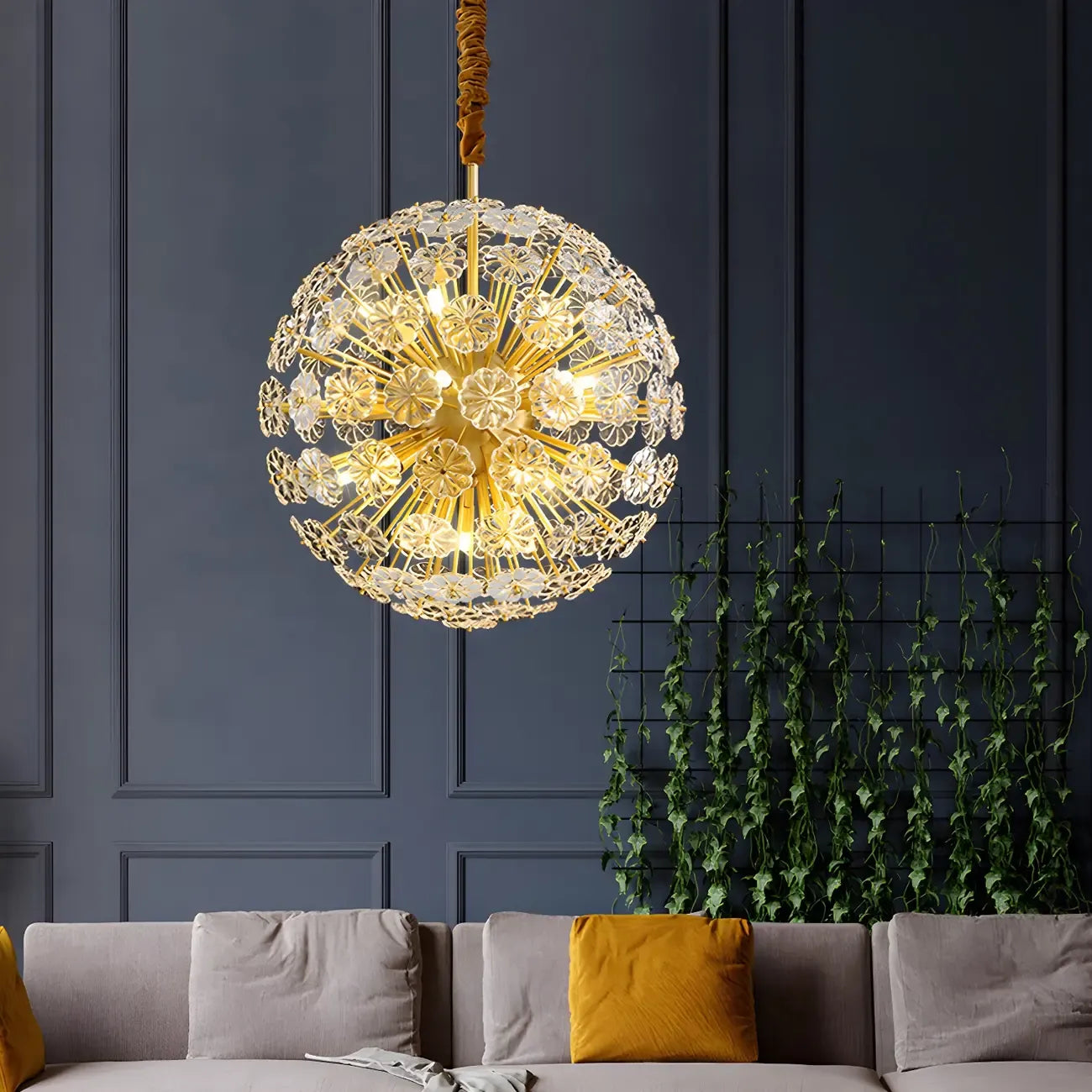 Modern Gold Spherical Glass Floral Sputnik Chandelier