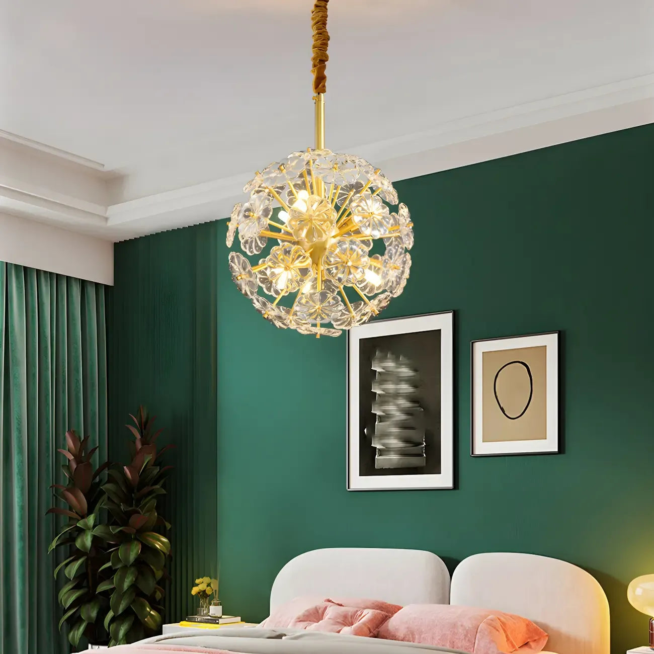 Modern Gold Spherical Glass Floral Sputnik Chandelier