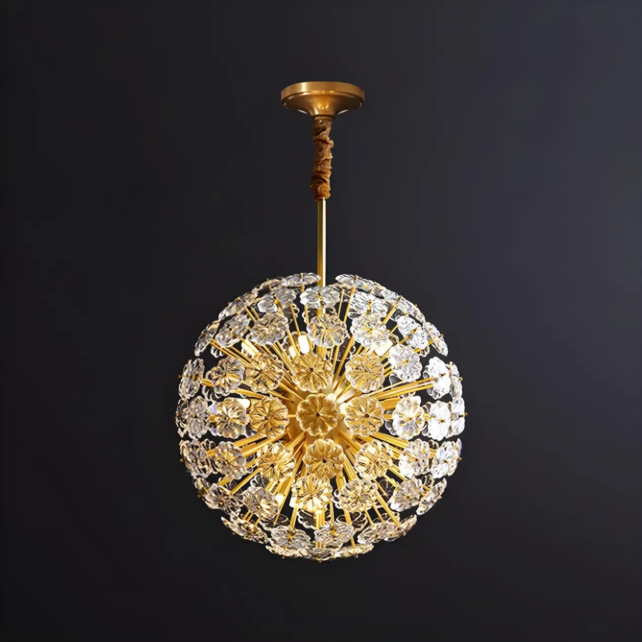 Modern Gold Spherical Glass Floral Sputnik Chandelier