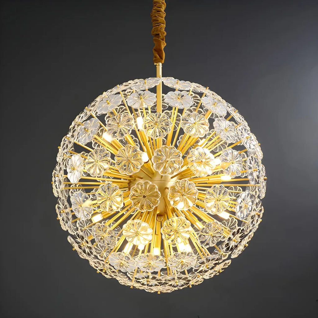 Modern Gold Spherical Glass Floral Sputnik Chandelier