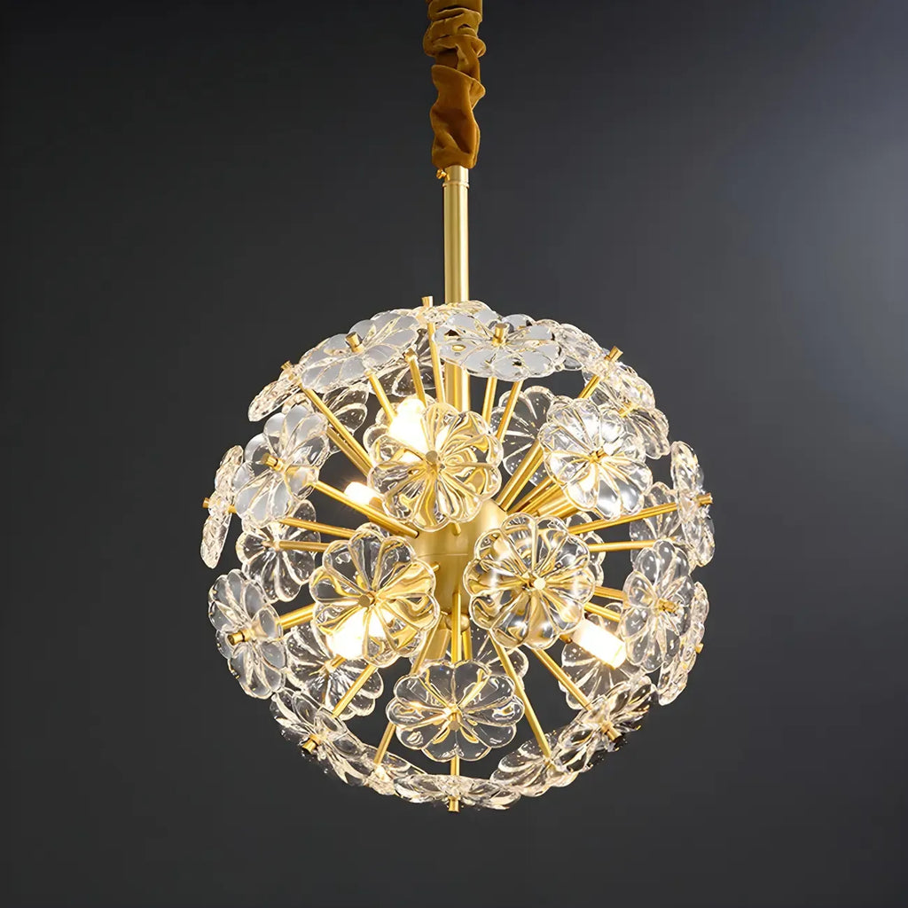 Modern Gold Spherical Glass Floral Sputnik Chandelier