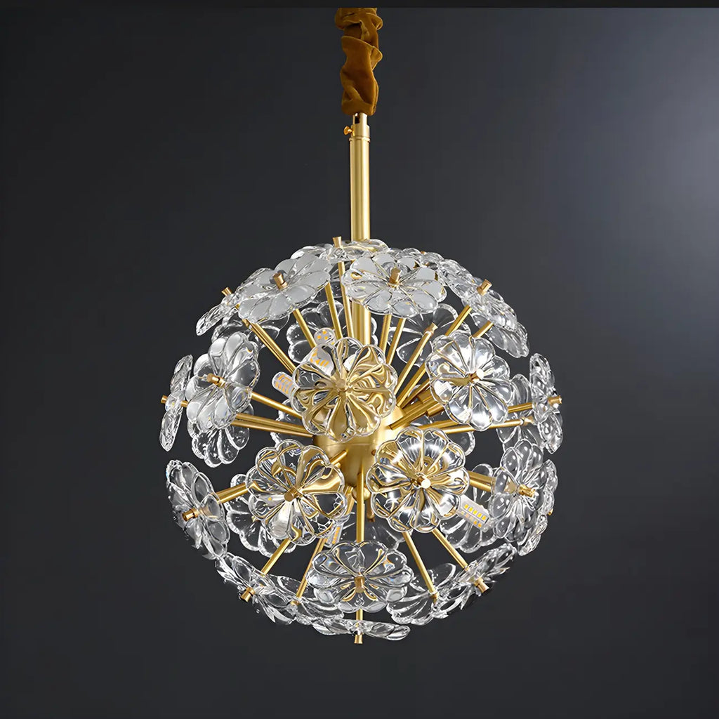 Modern Gold Spherical Glass Floral Sputnik Chandelier