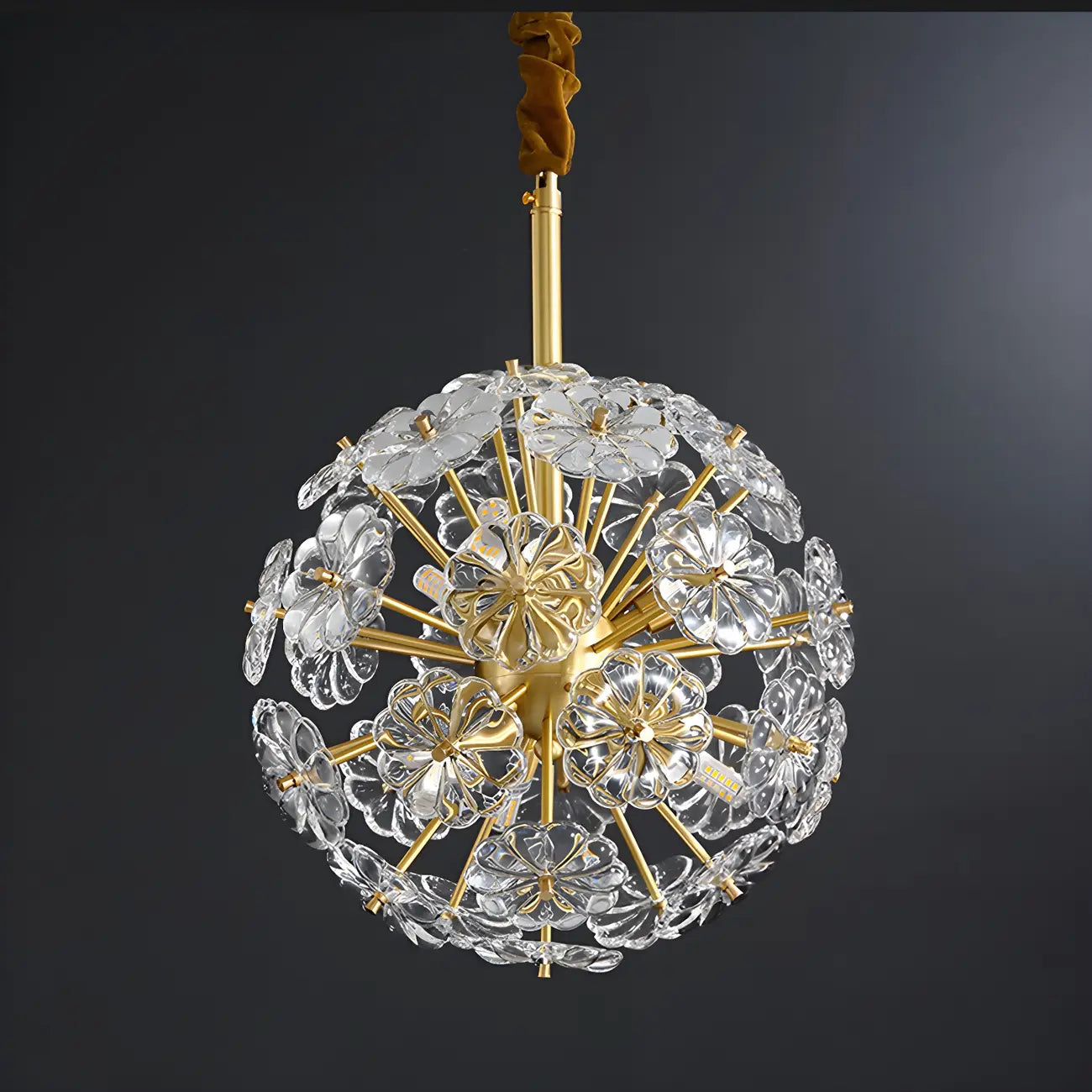 Modern Gold Spherical Glass Floral Sputnik Chandelier