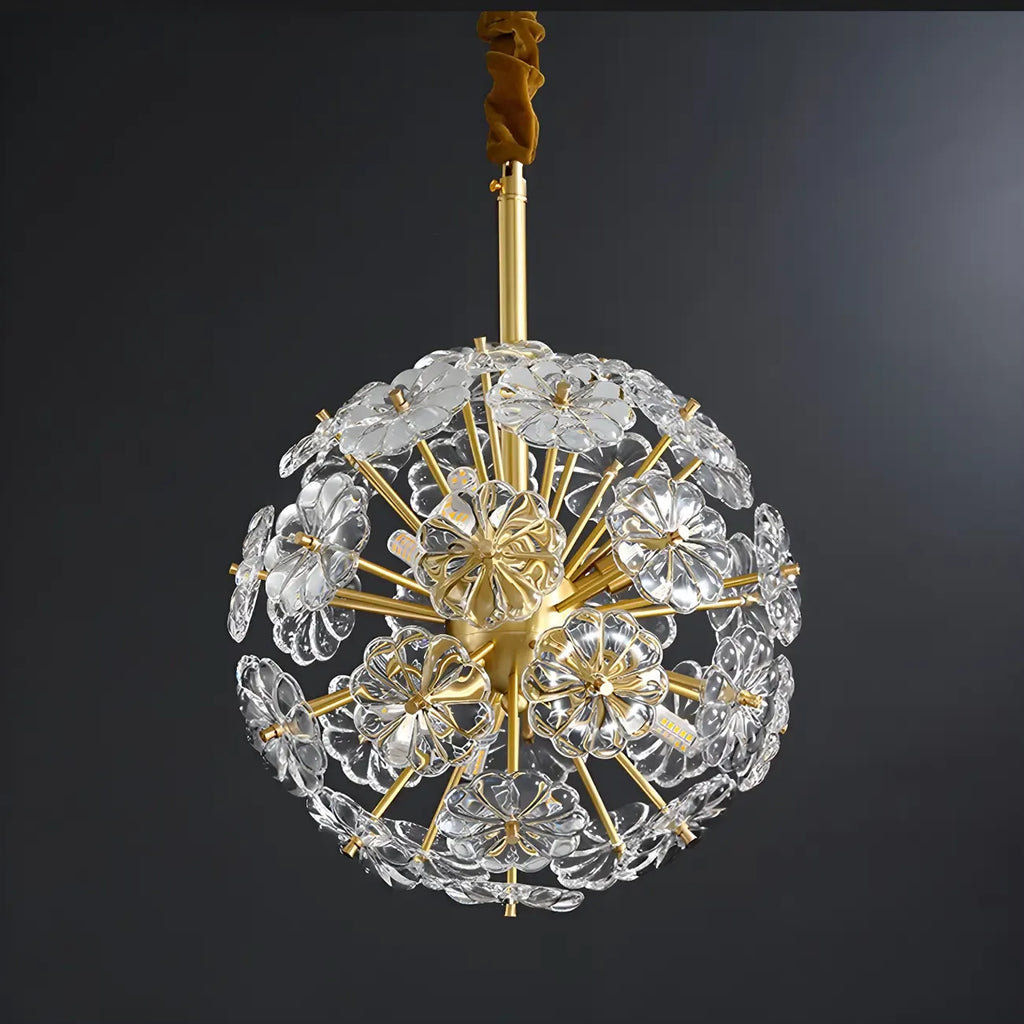 Modern Gold Spherical Glass Floral Sputnik Chandelier