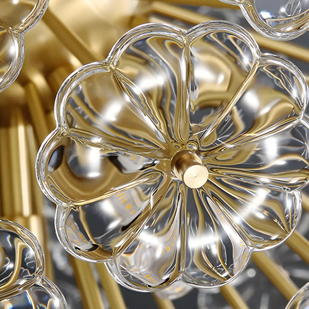 Modern Gold Spherical Glass Floral Sputnik Chandelier