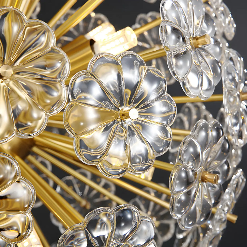 Modern Gold Spherical Glass Floral Sputnik Chandelier