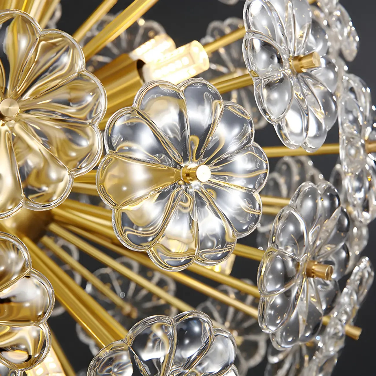Modern Gold Spherical Glass Floral Sputnik Chandelier