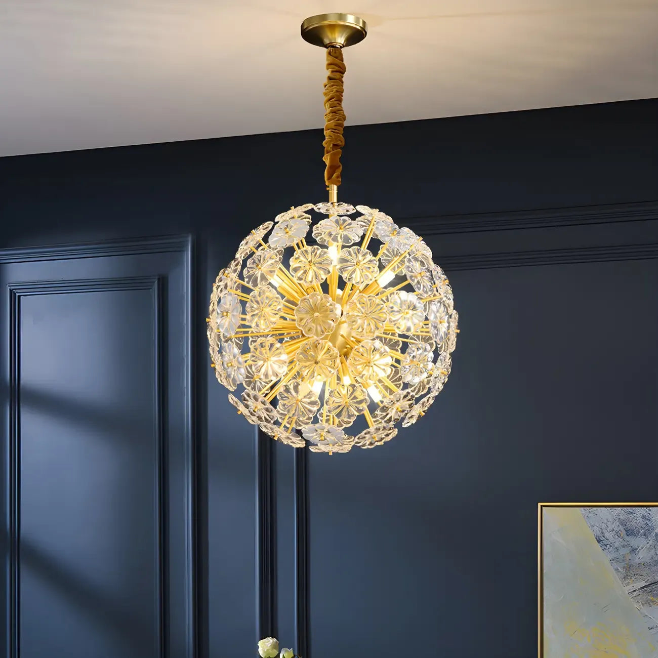 Modern Gold Spherical Glass Floral Sputnik Chandelier