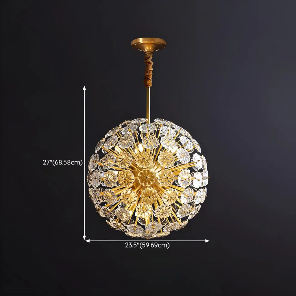 Modern Gold Spherical Glass Floral Sputnik Chandelier