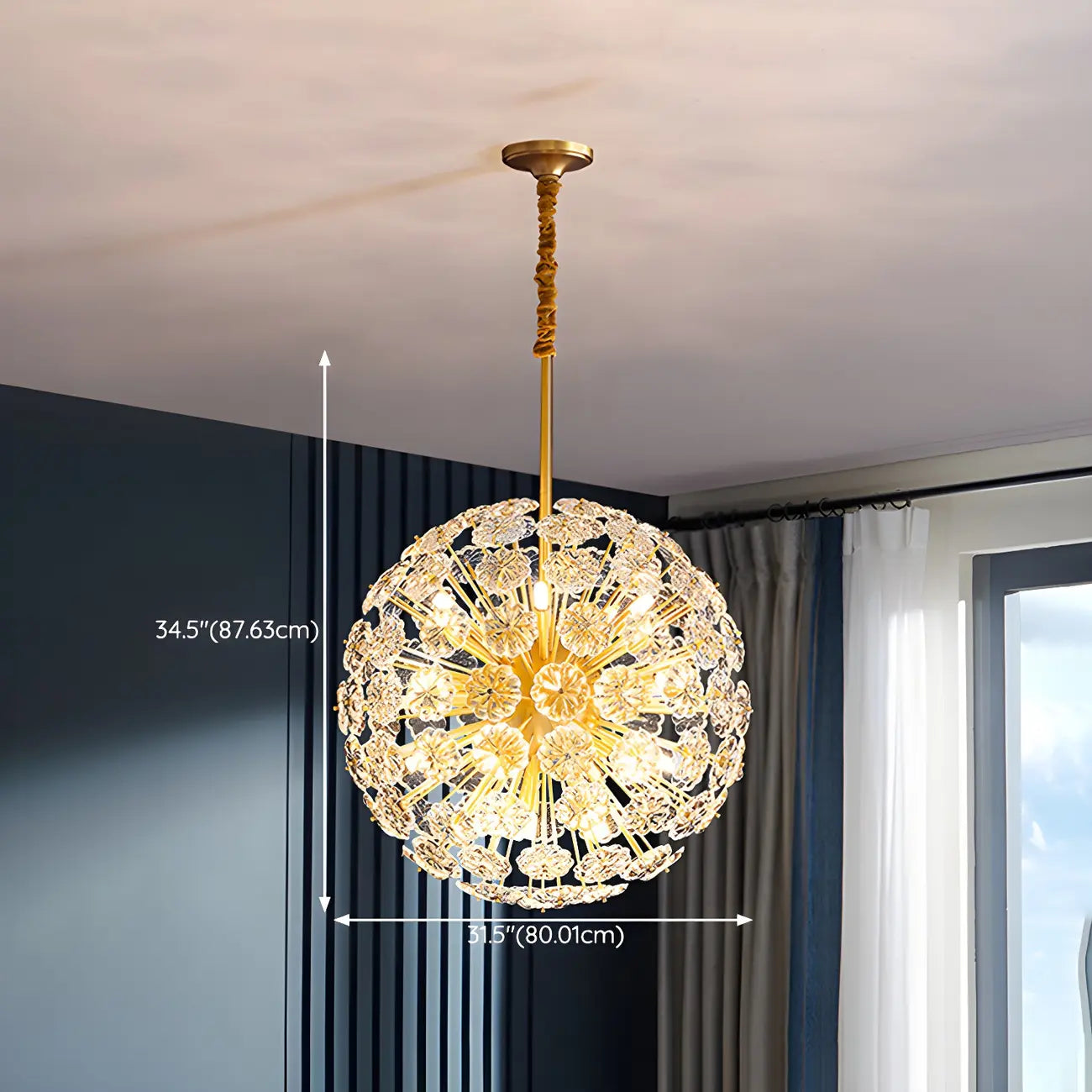 Modern Gold Spherical Glass Floral Sputnik Chandelier