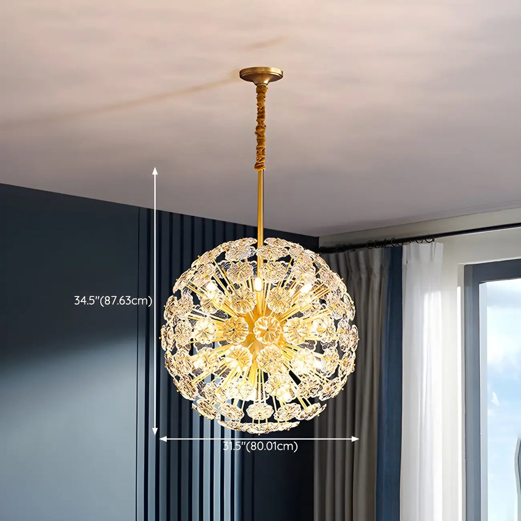 Modern Gold Spherical Glass Floral Sputnik Chandelier