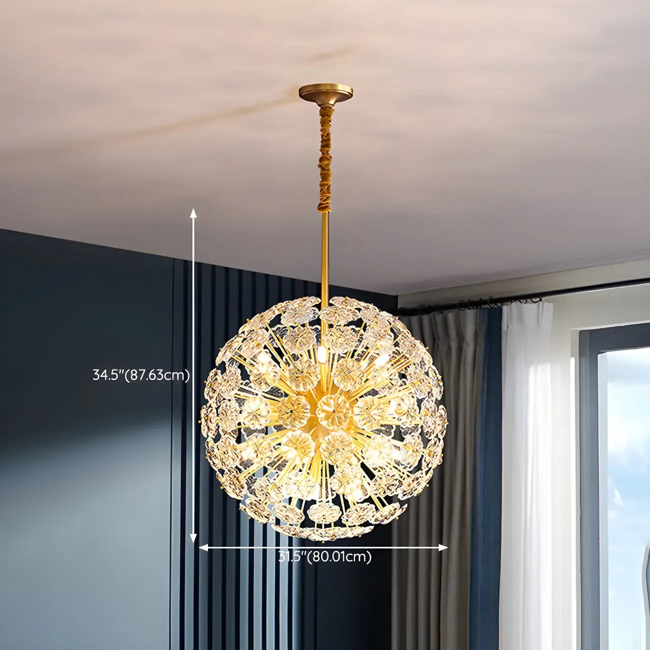 Modern Gold Spherical Glass Floral Sputnik Chandelier