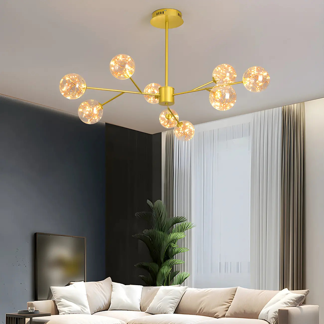 Modern Golden Globe Sputnik Chandelier for Living Room