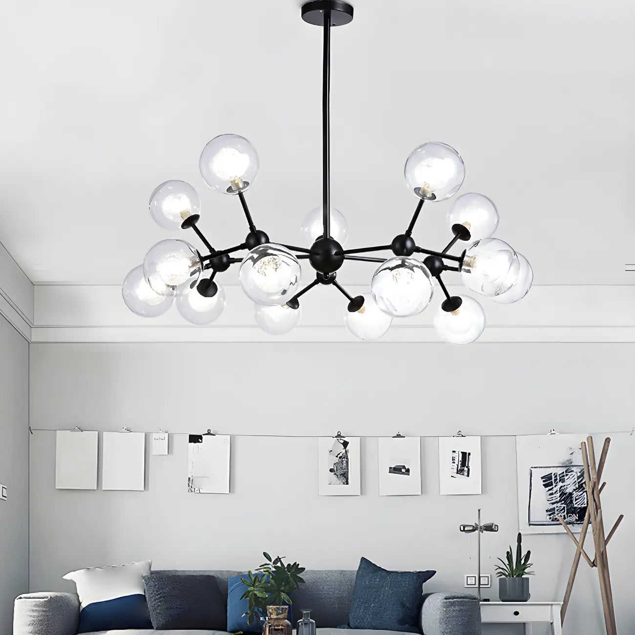 Modern Industrial Sputnik Black Glass 9-18 Light Chandelier
