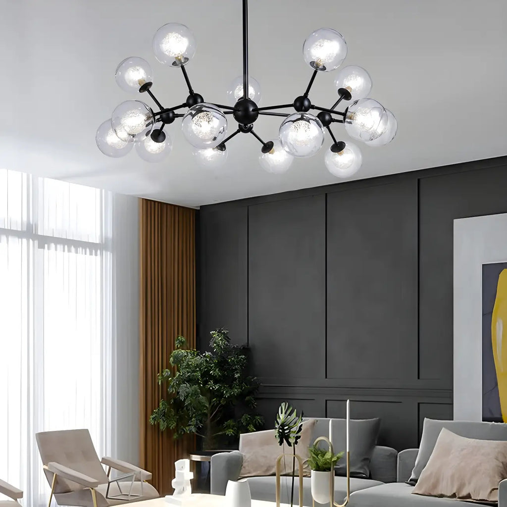 Modern Industrial Sputnik Black Glass 9-18 Light Chandelier