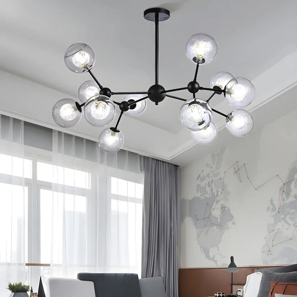 Modern Industrial Sputnik Black Glass 9-18 Light Chandelier