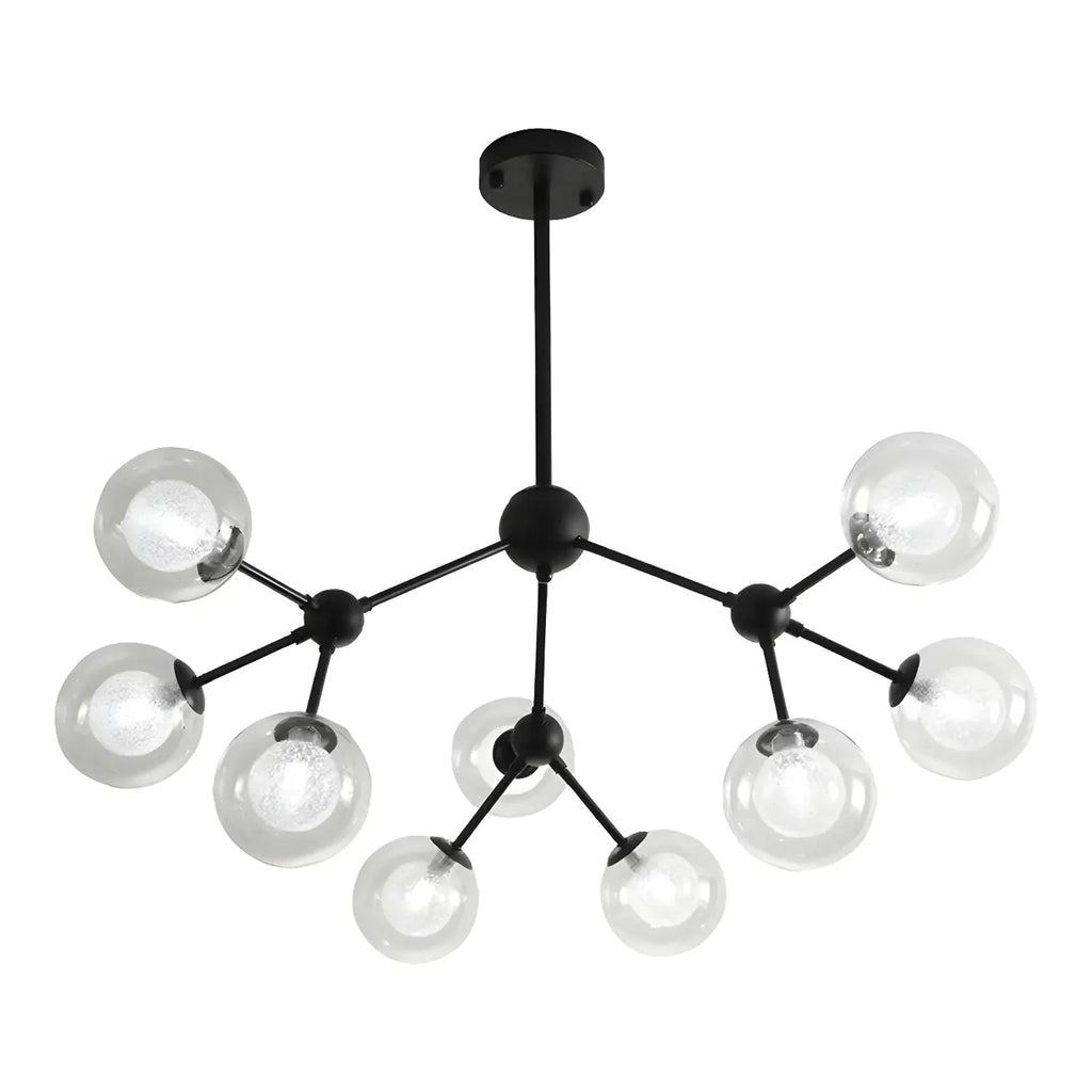 Modern Industrial Sputnik Black Glass 9-18 Light Chandelier