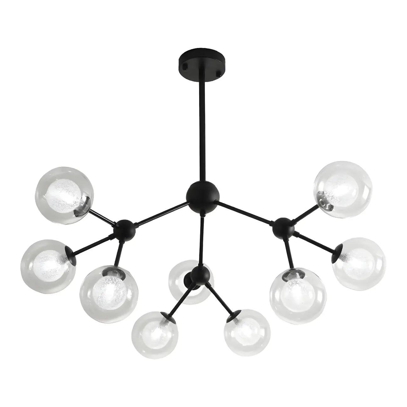 Modern Industrial Sputnik Black Glass 9-18 Light Chandelier