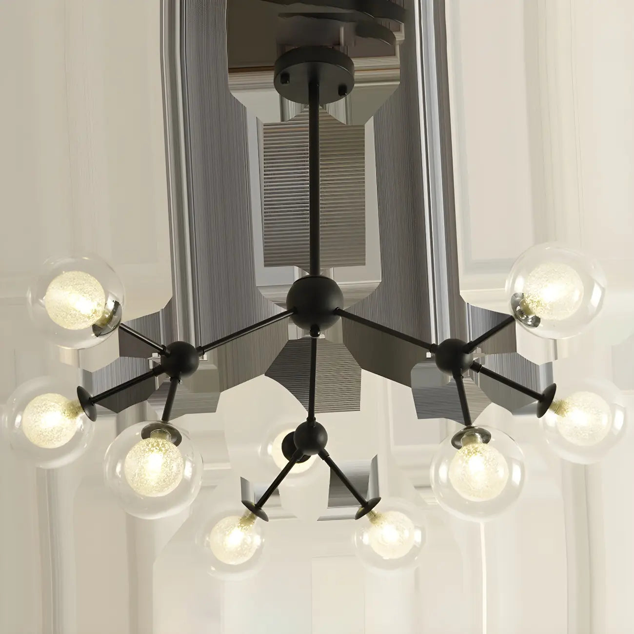 Modern Industrial Sputnik Black Glass 9-18 Light Chandelier