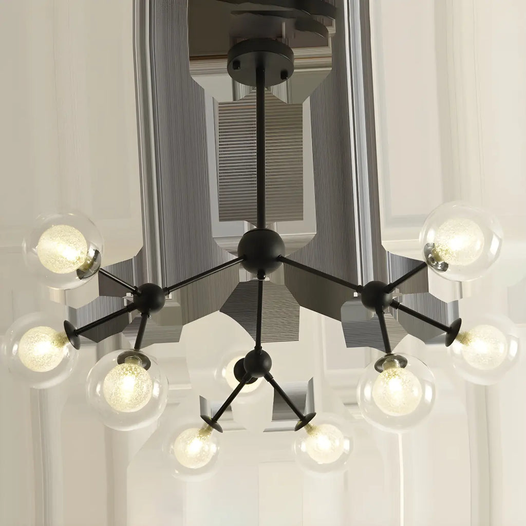 Modern Industrial Sputnik Black Glass 9-18 Light Chandelier