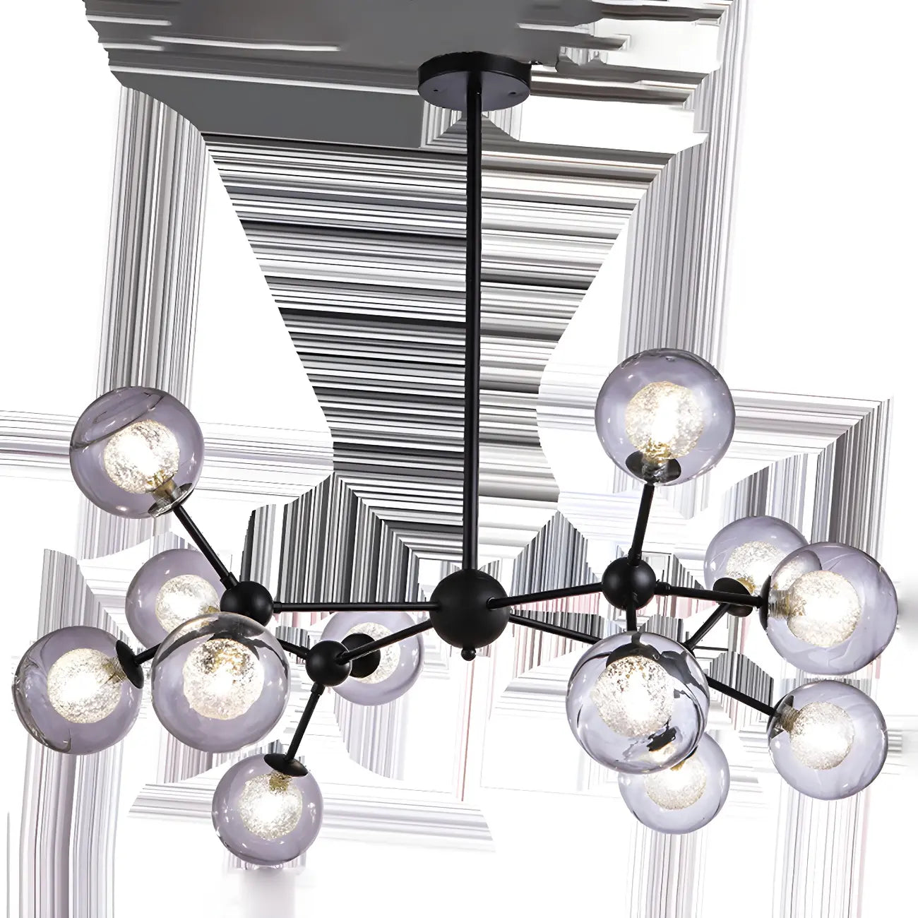 Modern Industrial Sputnik Black Glass 9-18 Light Chandelier