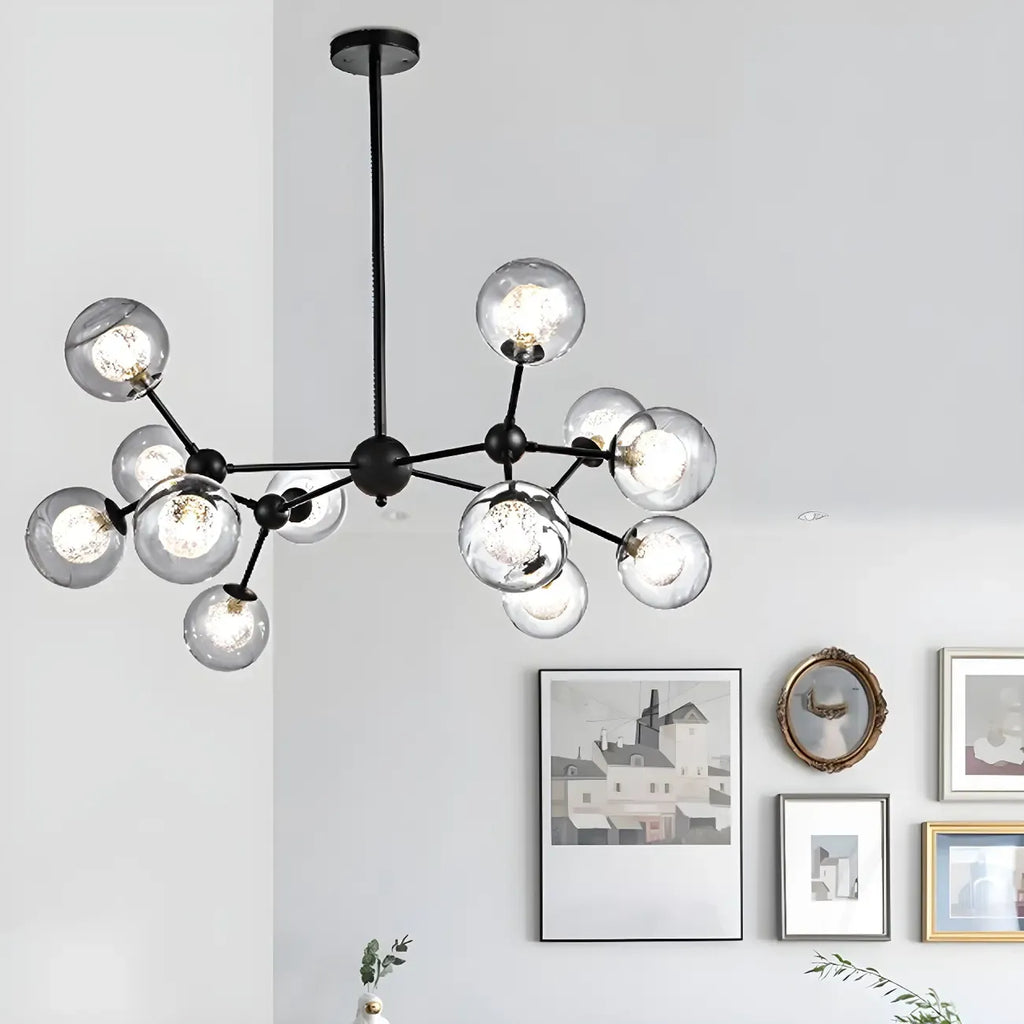 Modern Industrial Sputnik Black Glass 9-18 Light Chandelier