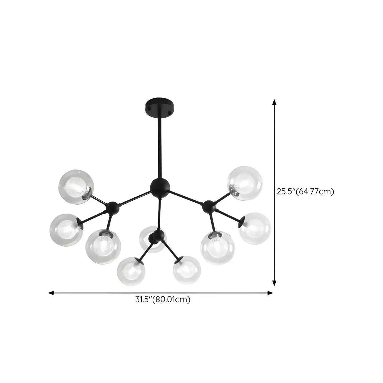Modern Industrial Sputnik Black Glass 9-18 Light Chandelier