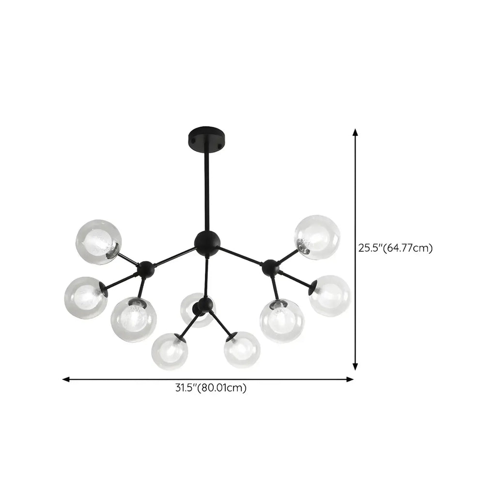 Modern Industrial Sputnik Black Glass 9-18 Light Chandelier