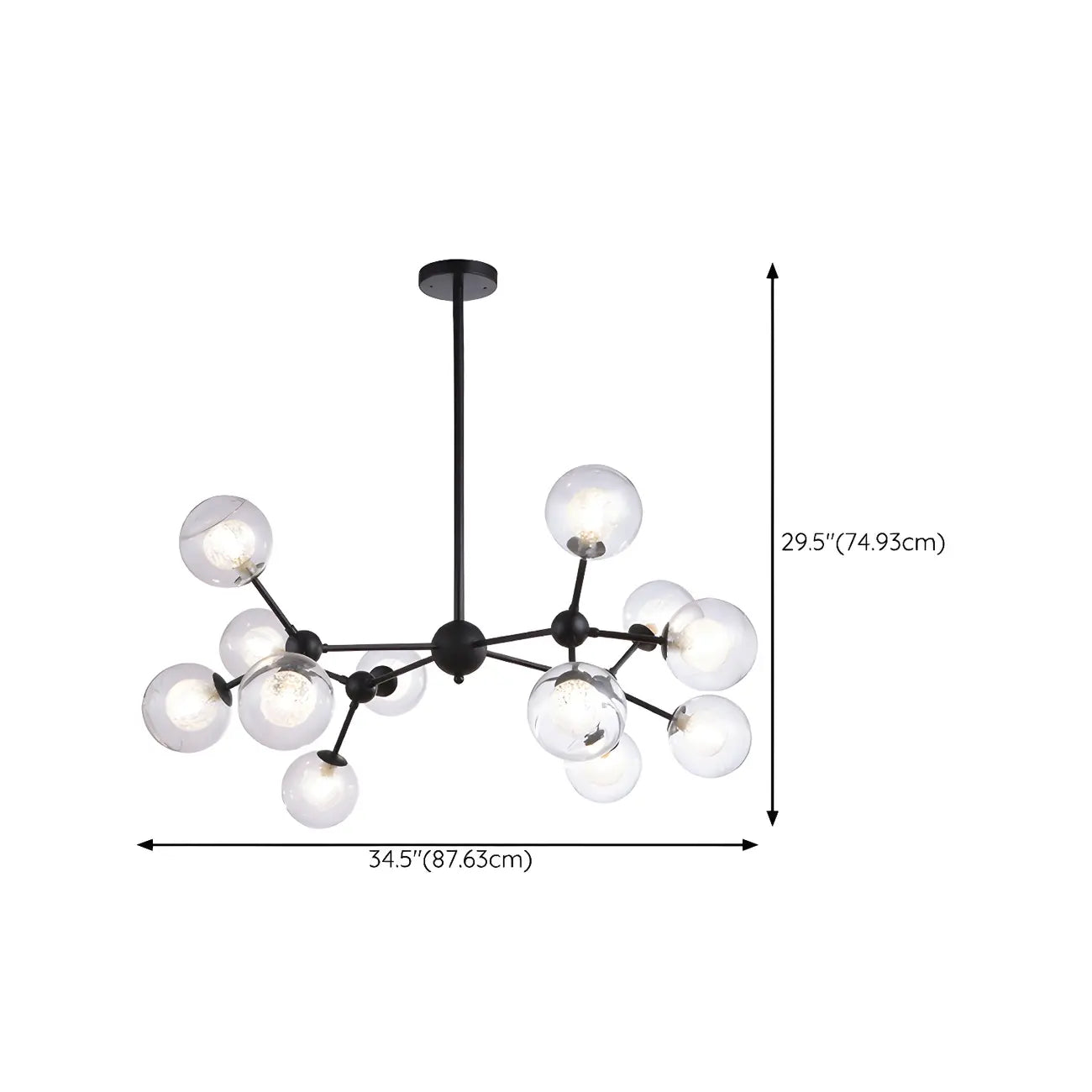 Modern Industrial Sputnik Black Glass 9-18 Light Chandelier