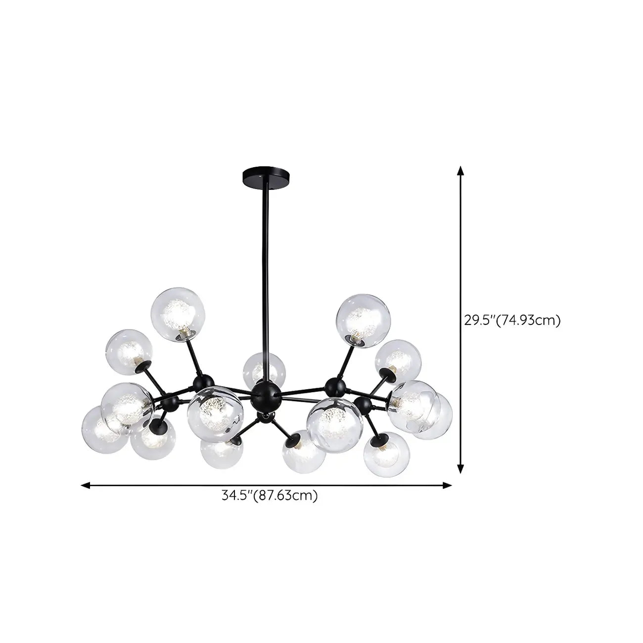Modern Industrial Sputnik Black Glass 9-18 Light Chandelier