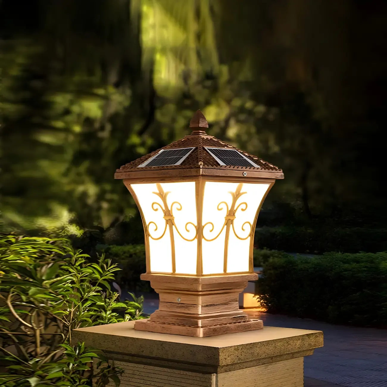 Vintage Brass Lantern Solar Outdoor Post Lights