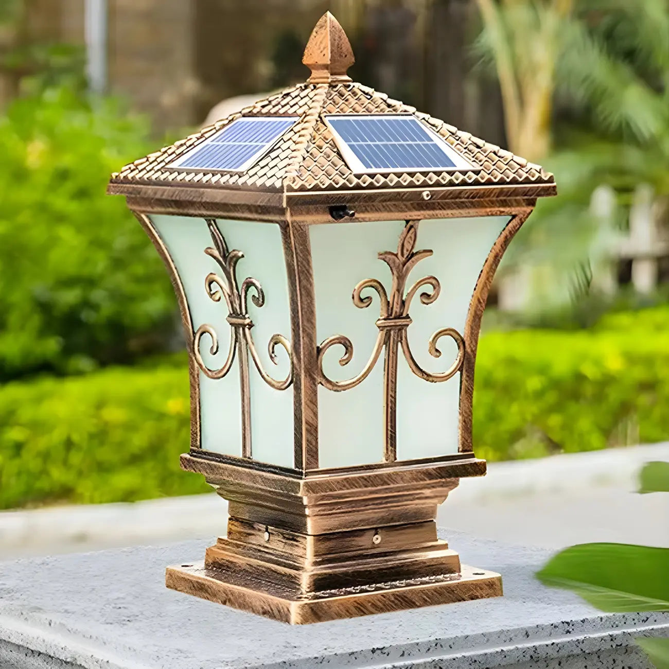 Vintage Brass Lantern Solar Outdoor Post Lights