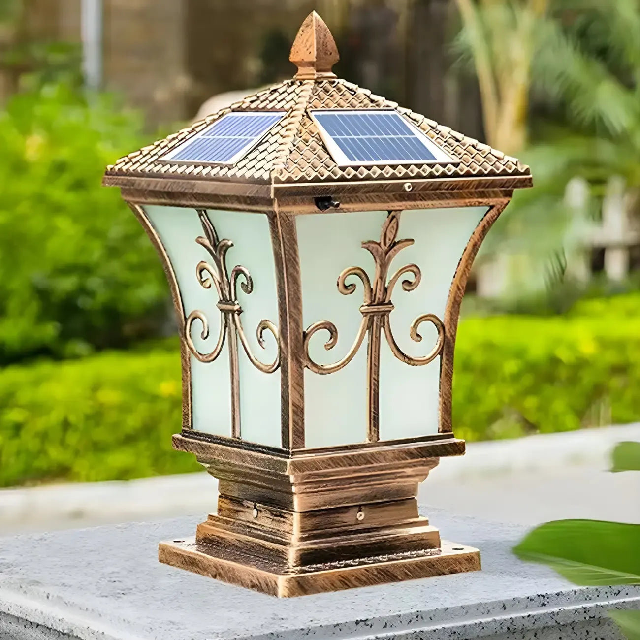 Vintage Brass Lantern Solar Outdoor Post Lights