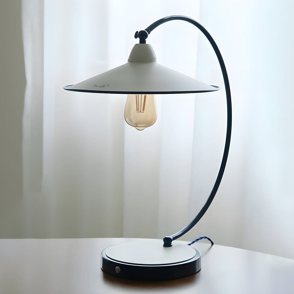 Contemporary Iron Arc Table Lamp in White for Living Room