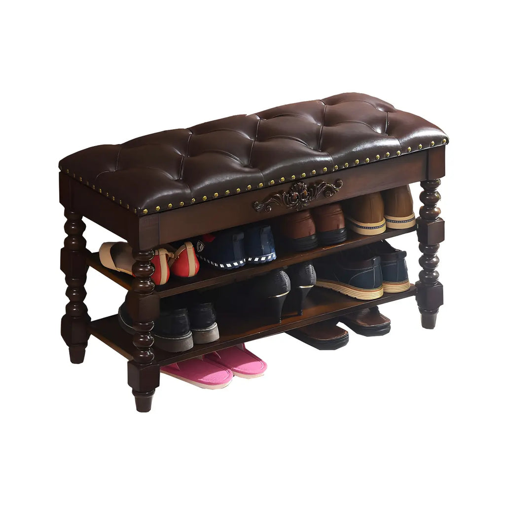 Victorian Solid Wood Flip-Top Shoe Storage Entryway Bench