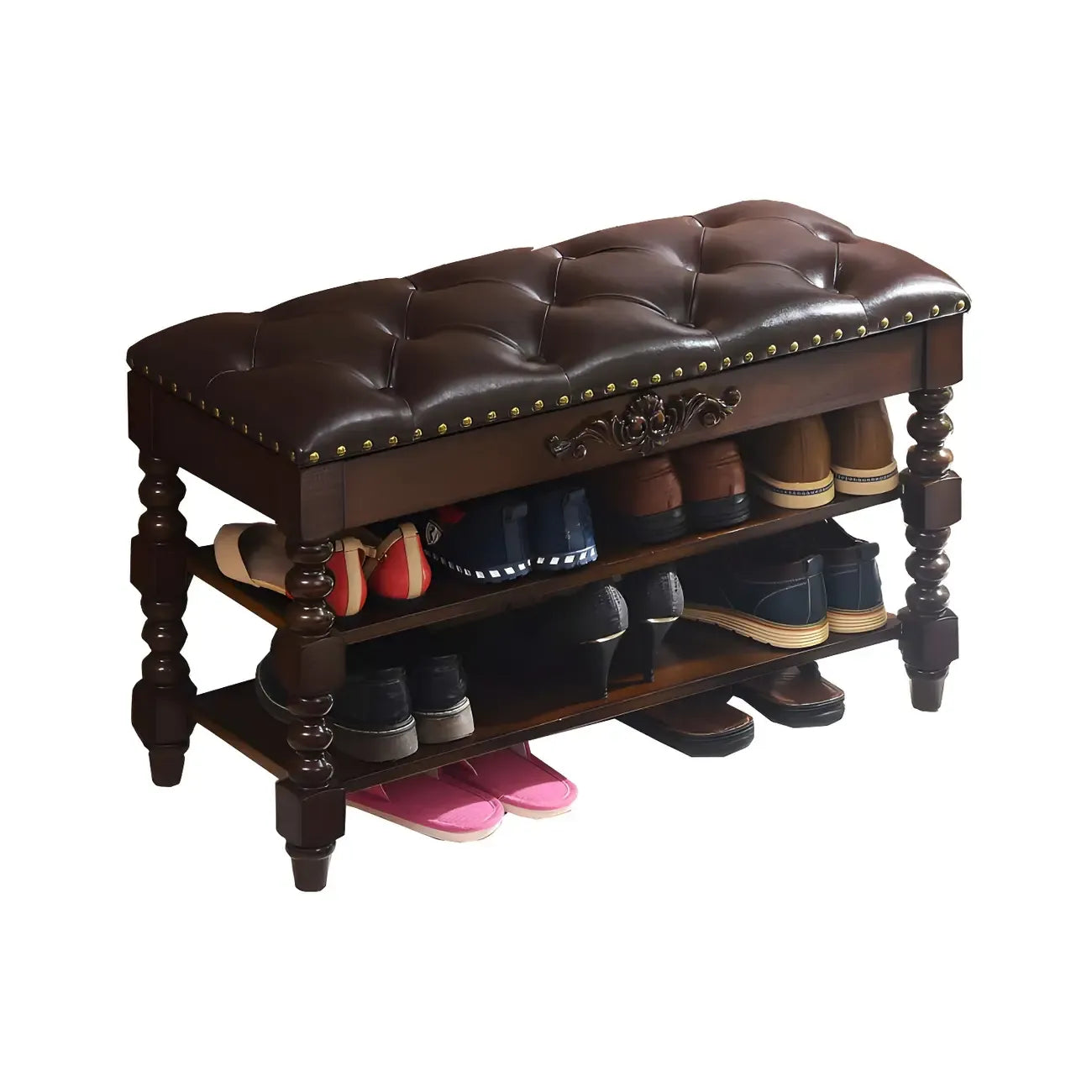 Victorian Solid Wood Flip-Top Shoe Storage Entryway Bench