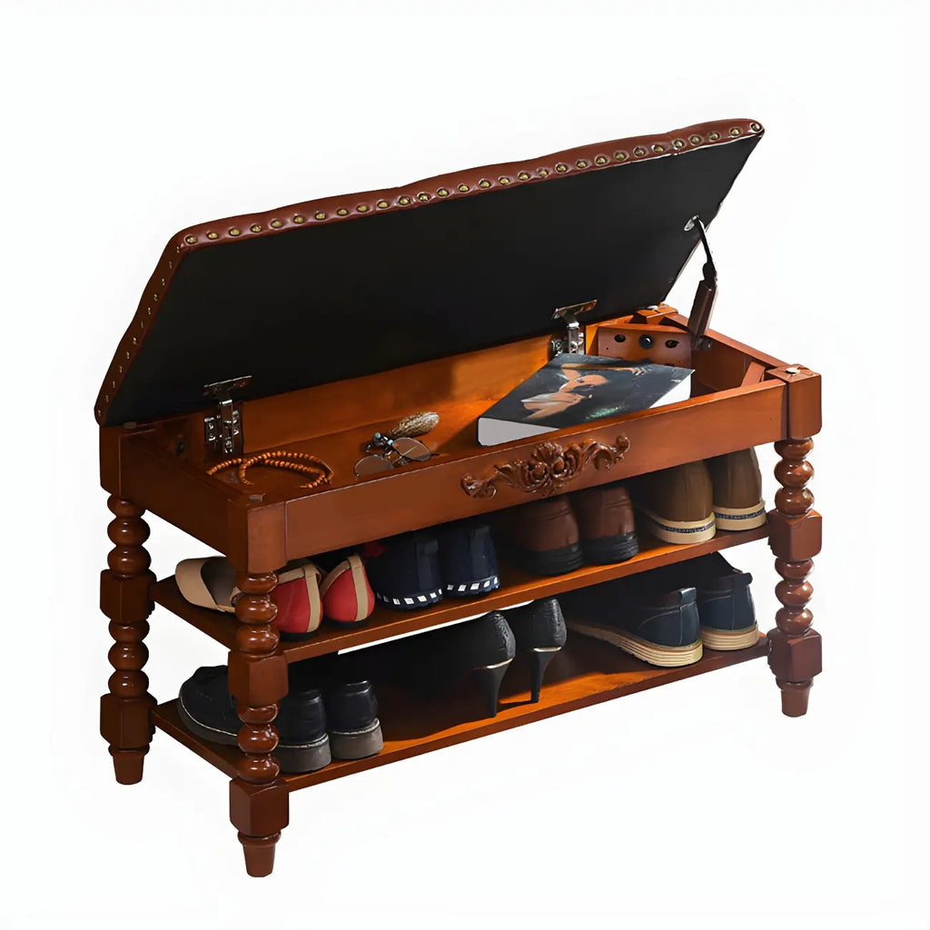 Victorian Solid Wood Flip-Top Shoe Storage Entryway Bench