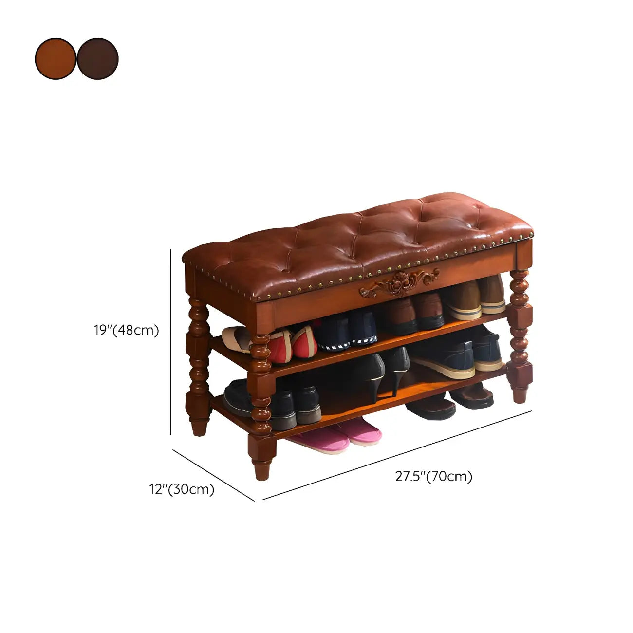 Victorian Solid Wood Flip-Top Shoe Storage Entryway Bench