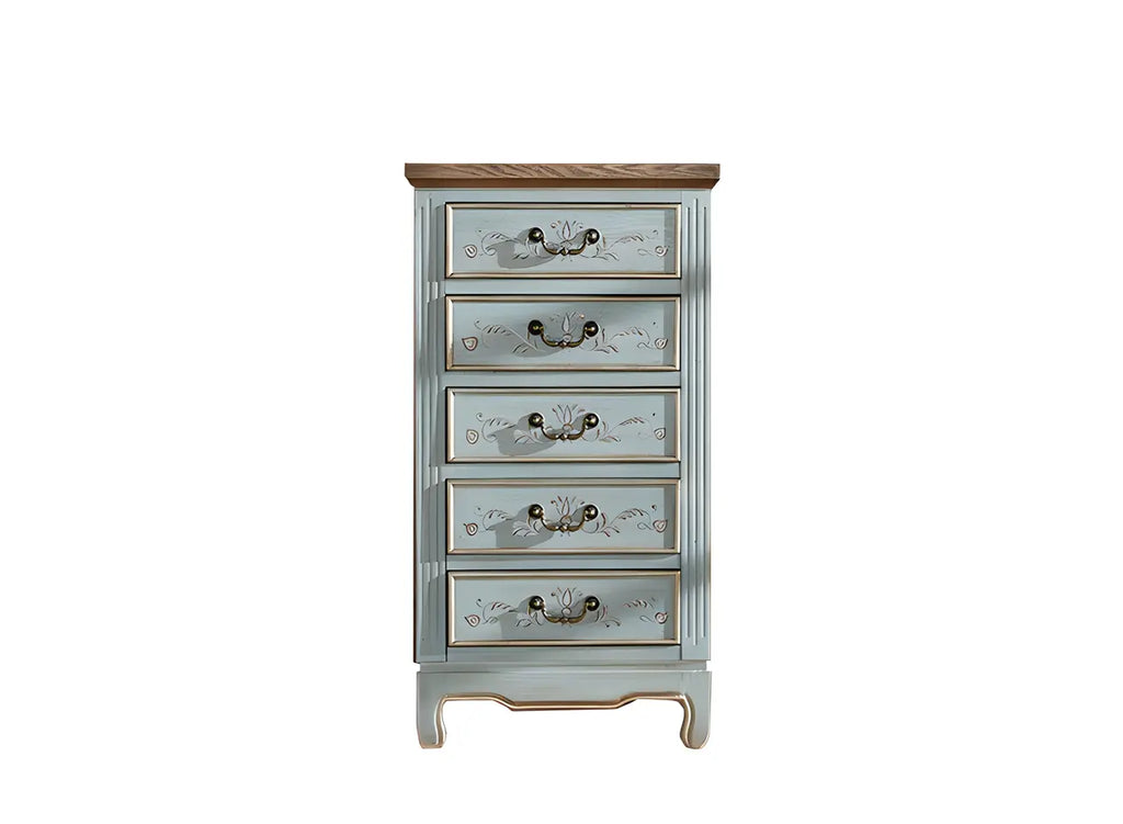 Solid Wood Retro Blue Dresser with Drawers & Metal Handle