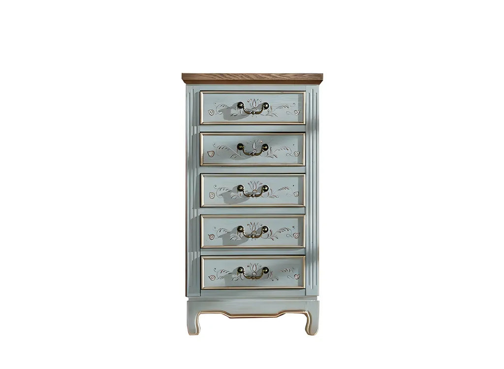 Solid Wood Retro Blue Dresser with Drawers & Metal Handle