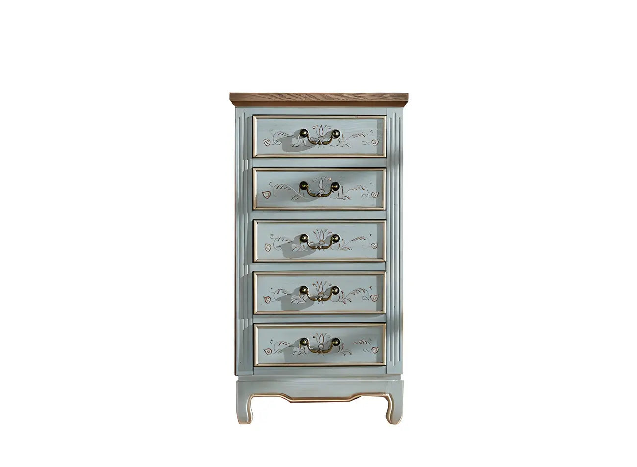 Solid Wood Retro Blue Dresser with Drawers & Metal Handle