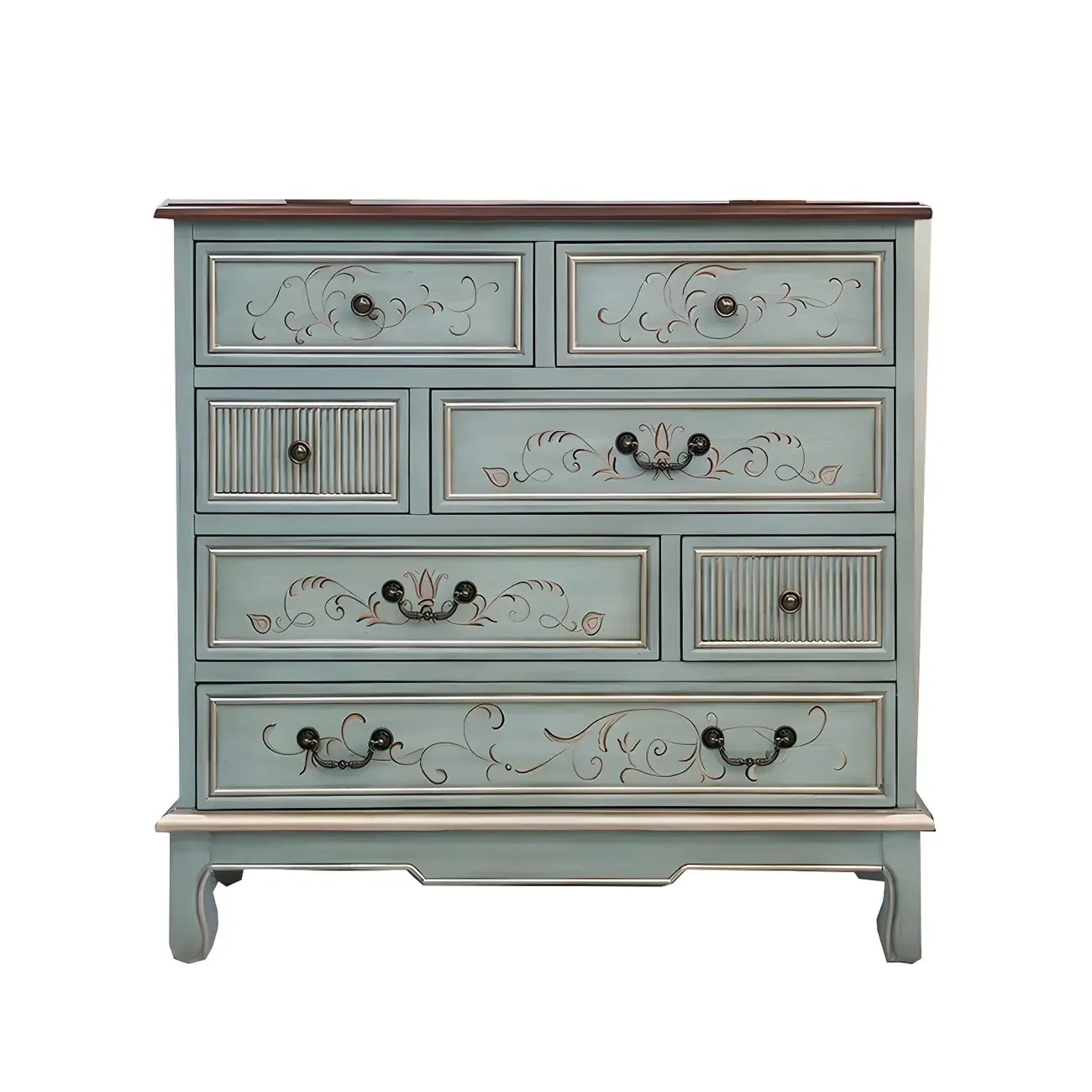 Solid Wood Retro Blue Dresser with Drawers & Metal Handle